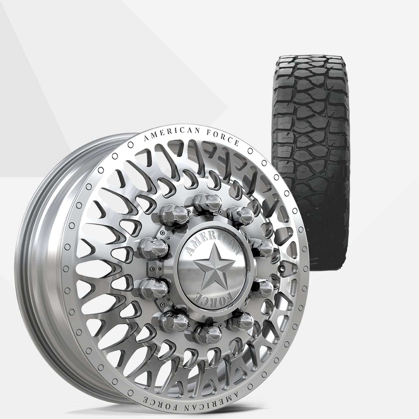 American Force Covert Polished 22x8.25 Wheels & BF Goodrich Tires HD-Terrain T/A KT 37x13.50R22 Tires - 22" Dually Package