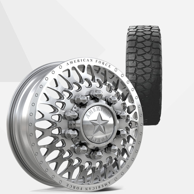 American Force Covert Polished 22x8.25 Wheels & BF Goodrich Tires HD-Terrain T/A KT 37x13.50R22 Tires - 22" Dually Package