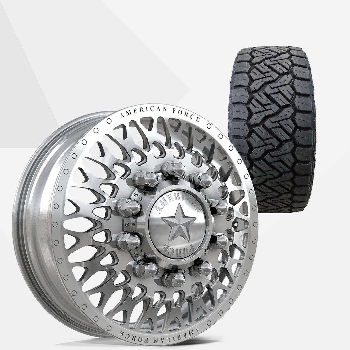 American Force Covert Polished 24x8.25 Wheels & Nitto Tires Recon Grappler A/T 37x13.50R24 Tires - 24" Dually Package