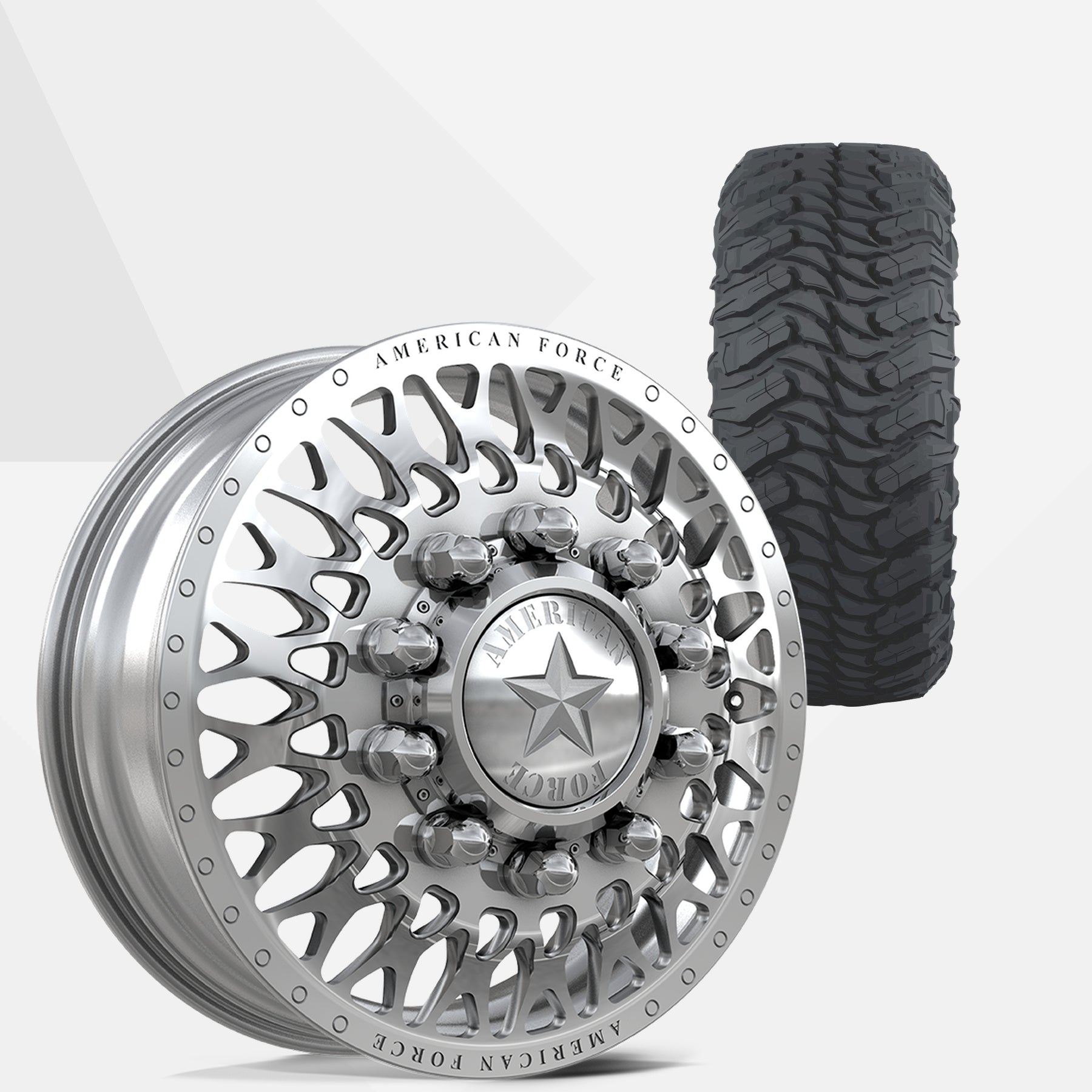 American Force Covert Polished 22x8.25 Wheels & Atturo Tires Trail Blade MTS 285/55R22 Tires - 22" Dually Package