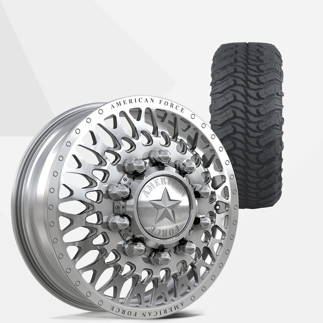 American Force Covert Polished 22x8.25 Wheels & Atturo Tires Trail Blade MTS 285/55R22 Tires - 22" Dually Package