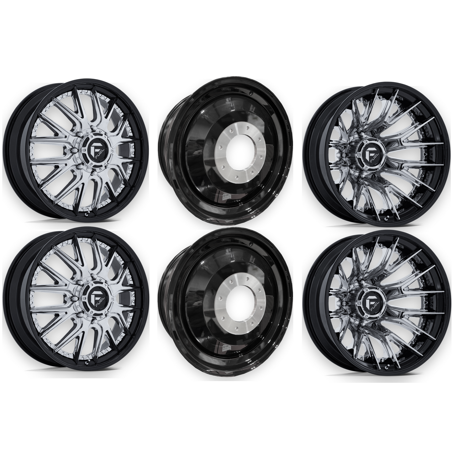 Fuel Offroad Catalyst Chrome Gloss Black Lip 22x8.25 22" Dually Wheels