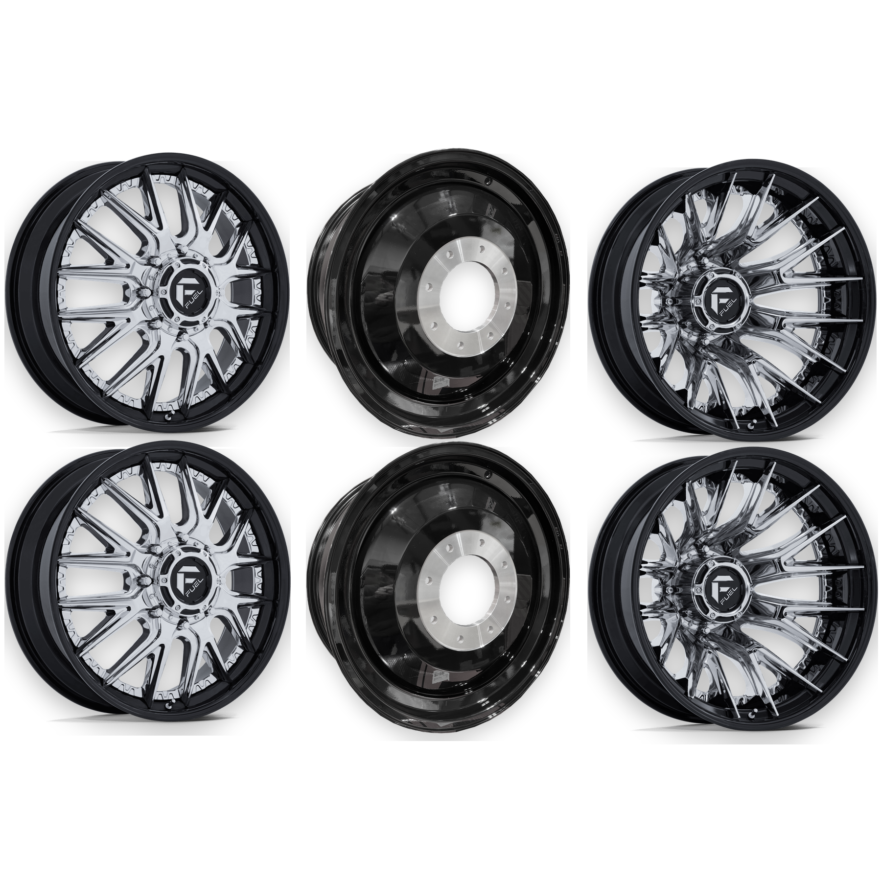 Fuel Offroad Catalyst Chrome Gloss Black Lip 24x8.25 24" Dually Wheels
