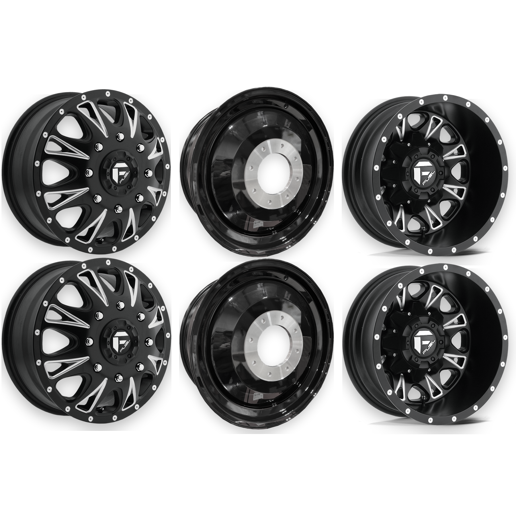 Fuel Offroad Throttle Matte Black Milled 17x6.5 17" Dually Wheels