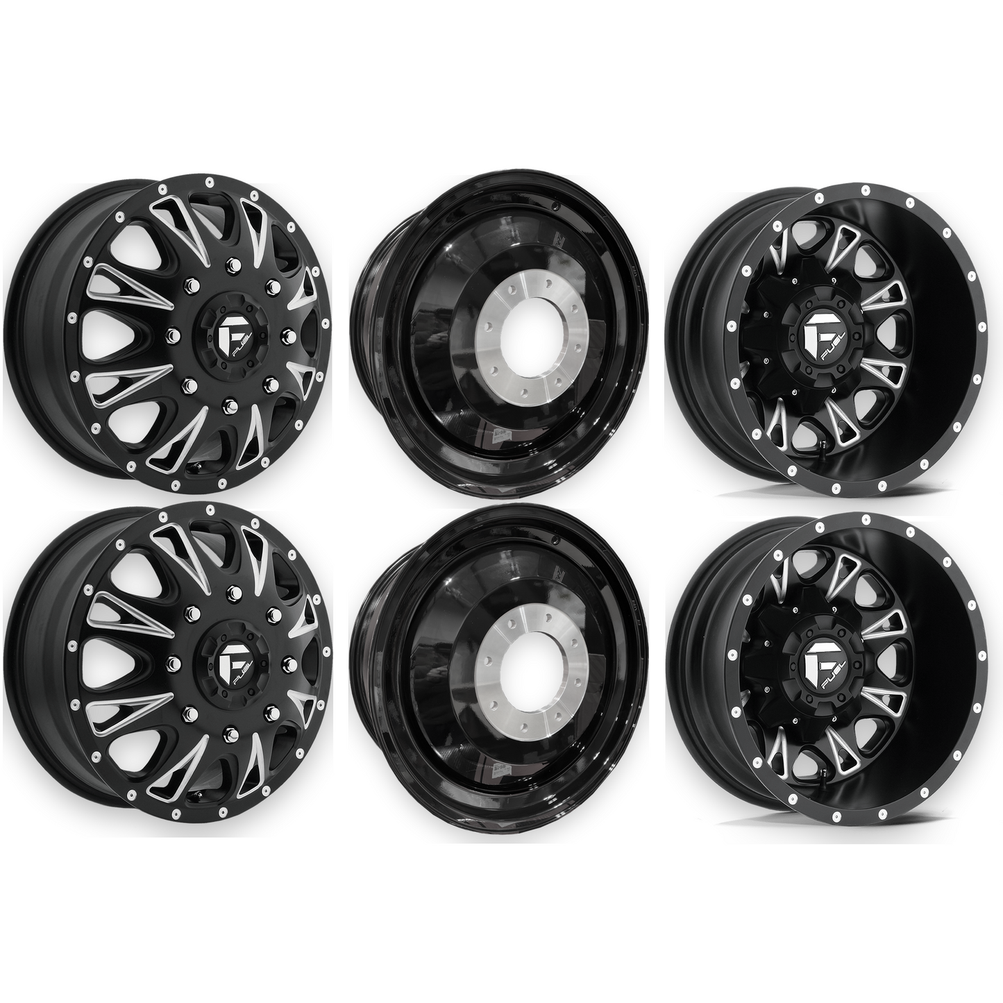 Fuel Offroad Throttle Matte Black Milled 17x6.5 17" Dually Wheels