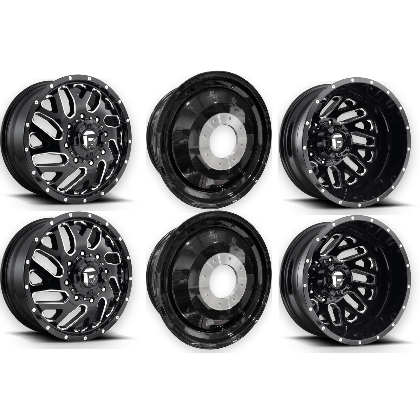 Fuel Offroad Triton Gloss Black Milled 20x8.25 20" Dually Wheels