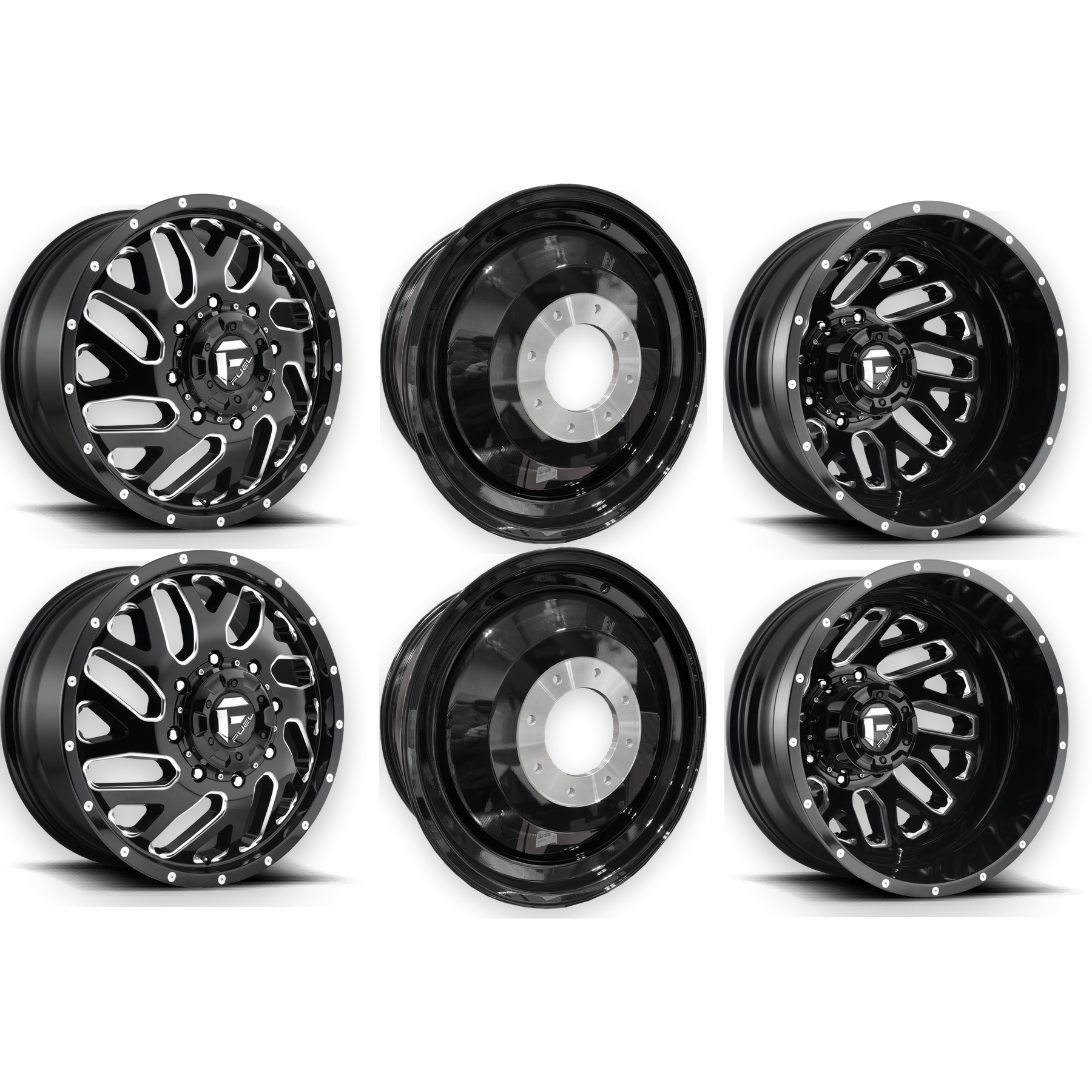 Fuel Offroad Triton Gloss Black Milled 22x8.25 22" Dually Wheels