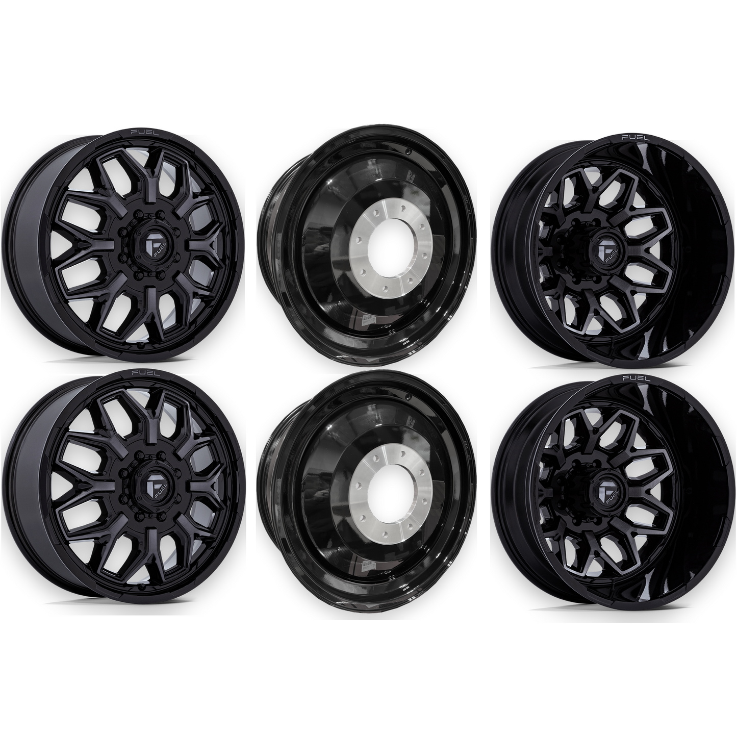Fuel Offroad Flux Gloss Black Gray Tint Brushed Face 20x8.25 20" Dually Wheels