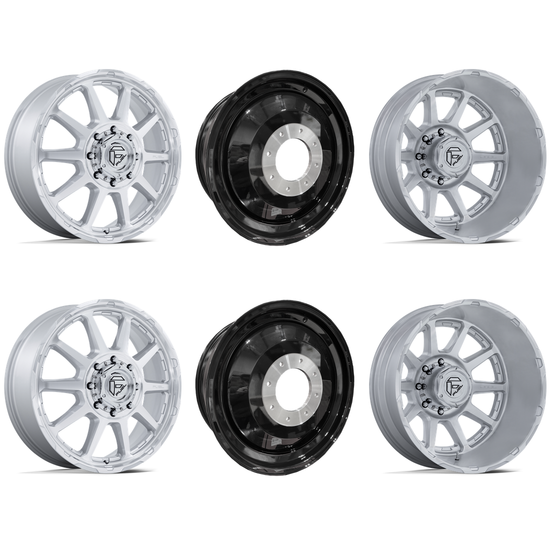 Fuel Offroad D912 Circuit Gloss Silver Machined Face 22x8.25 10x225 Dually Wheels