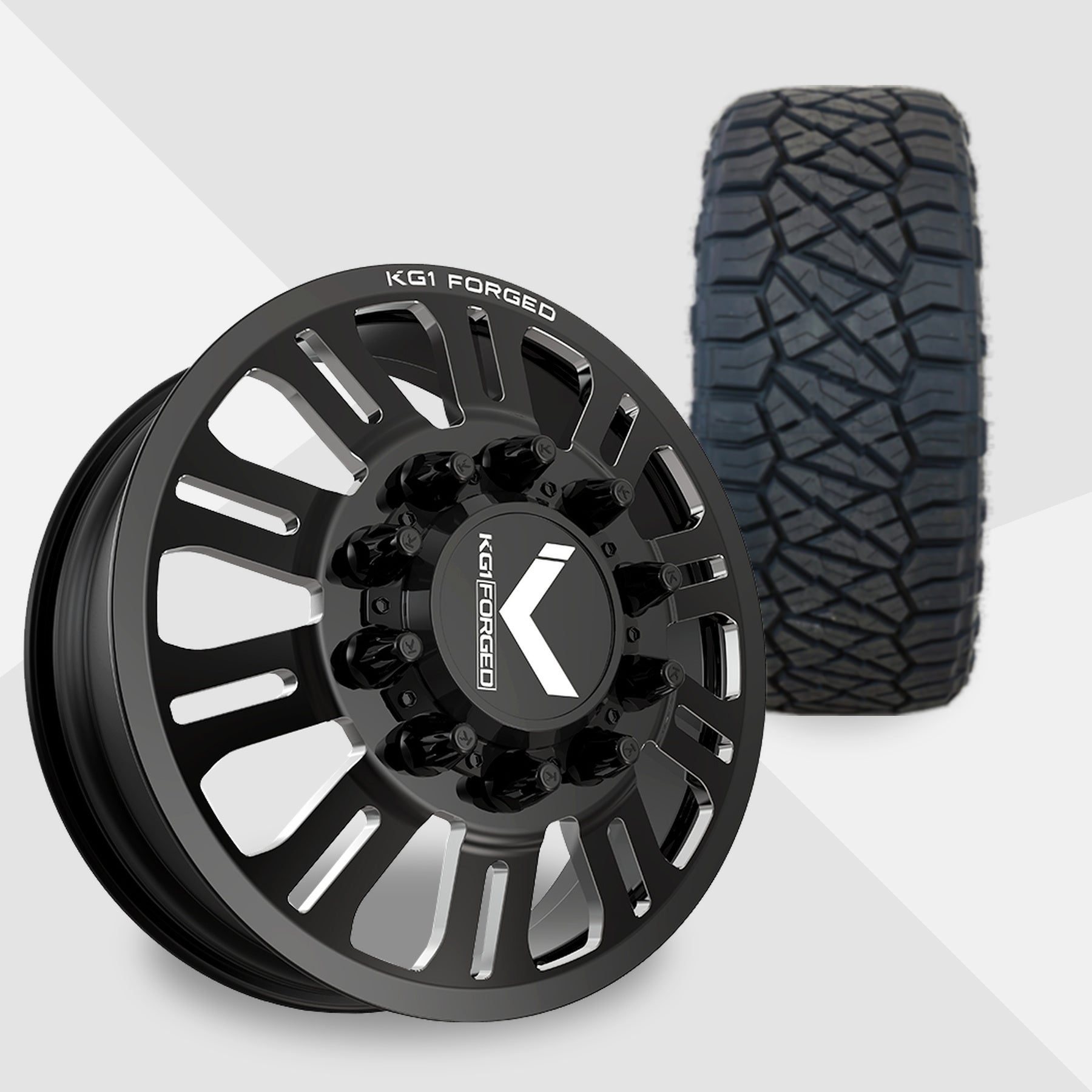 KG1 Duel-KD 22x8.25 Wheels & Nitto Tires Ridge Grappler 35x12.50R22 Tires - 22" Dually Package