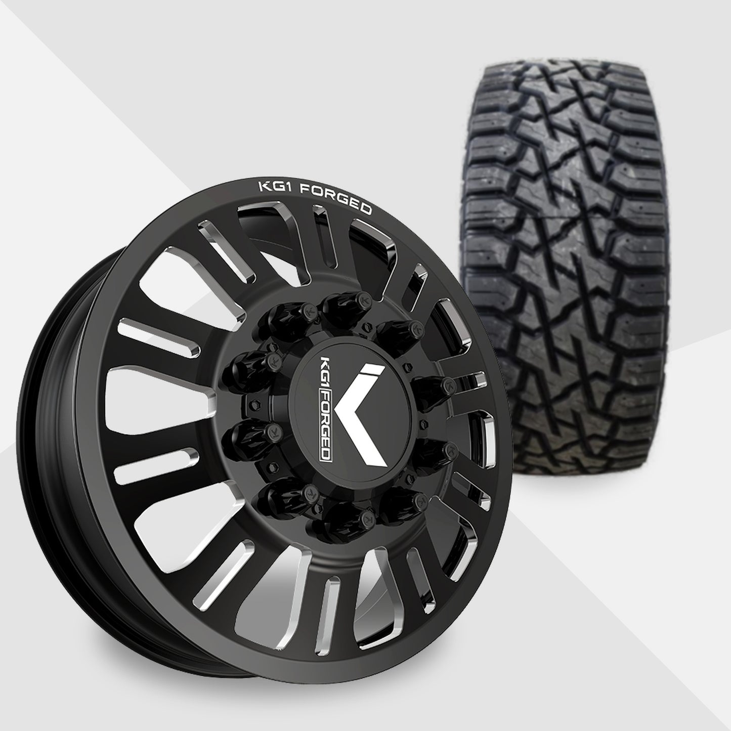 KG1 Duel-KD 22x8.25 Wheels & Venom Power Tires Trail Hunter R/T 37x12.50R22 Tires - 22" Dually Package