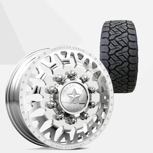American Force Evo Polished 24x8.25 Wheels & Nitto Tires Recon Grappler A/T 315/50R24 Tires - 24" Dually Package