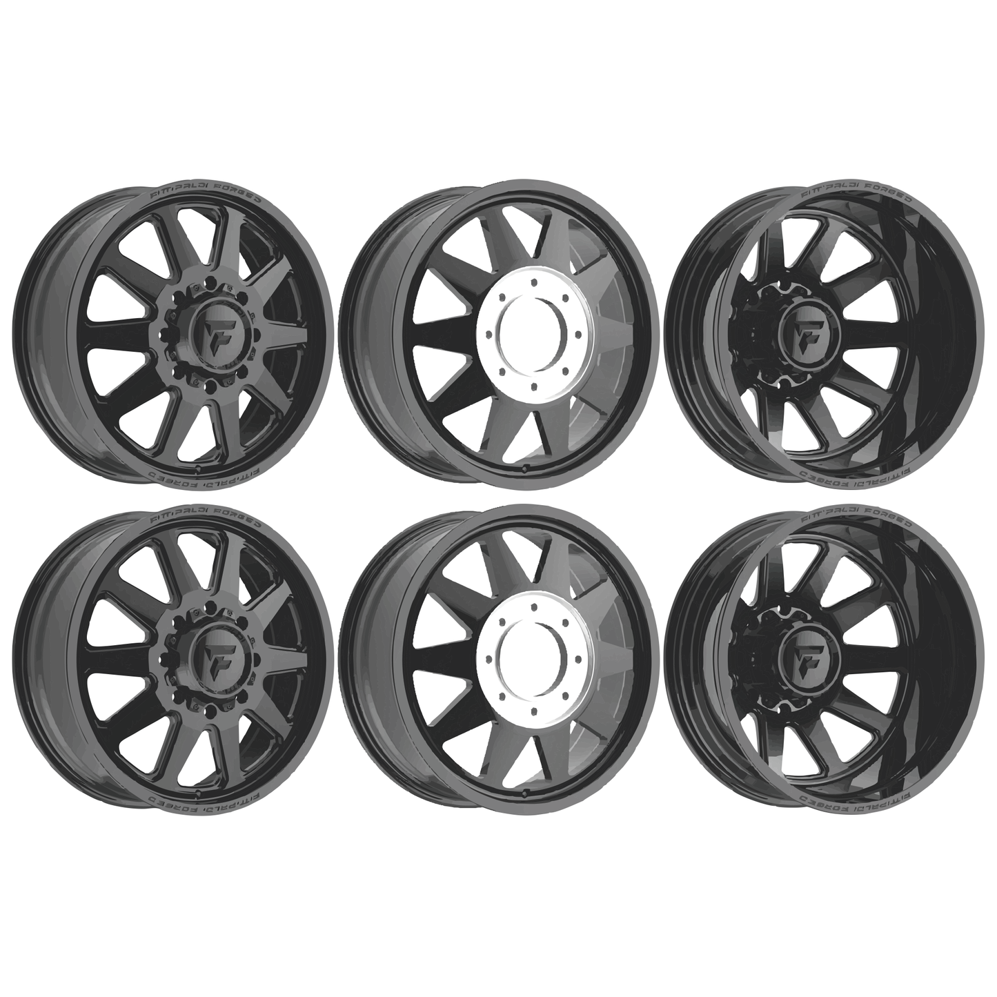Fittipaldi Forged FDF603B Gloss Black 22x8.25 22" Dually Wheels
