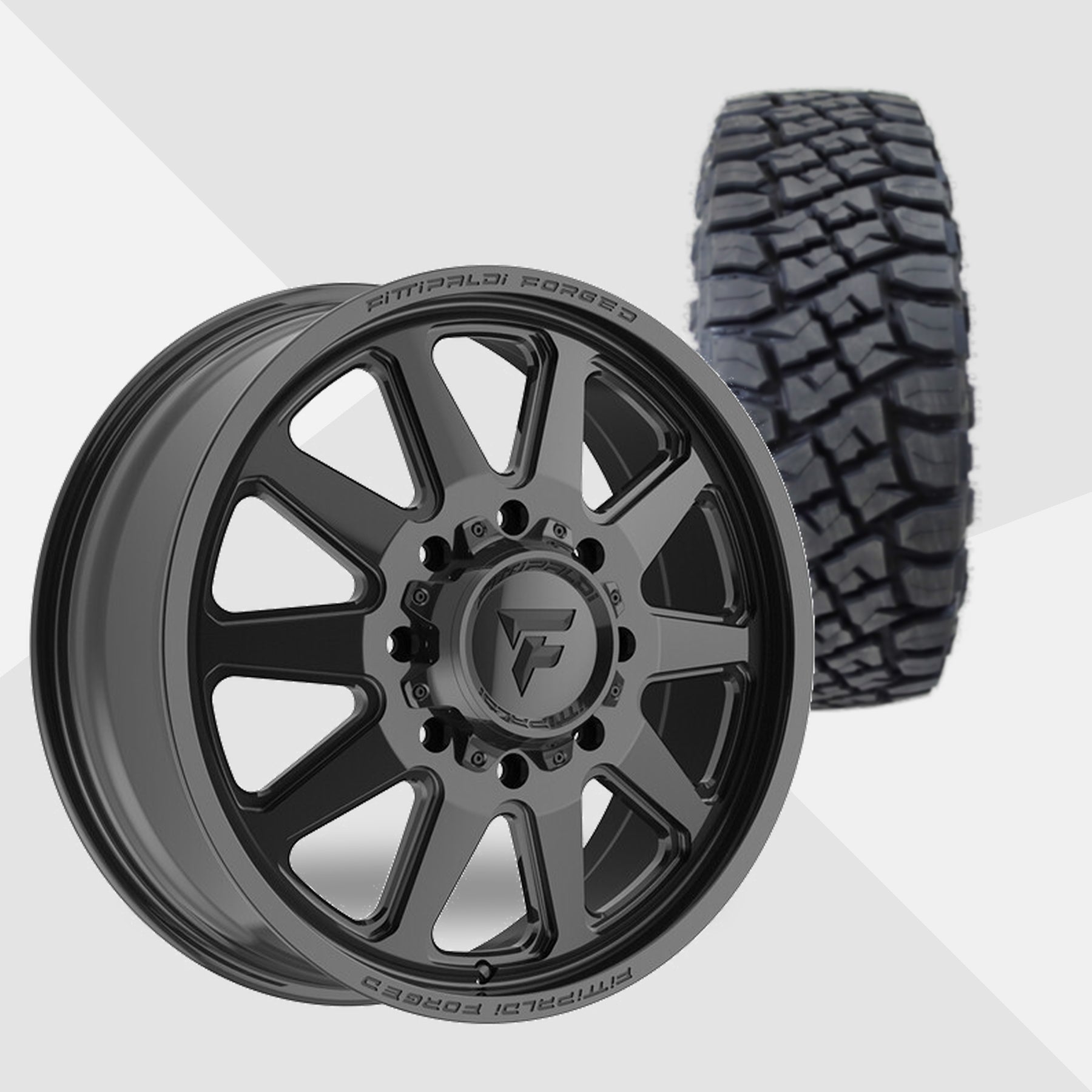 Fittipaldi FDF603B Gloss Black 22x8.25 Wheels & Toyo Tires Open Country R/T Pro 35x12.50R22 Tires - 22" Dually Package