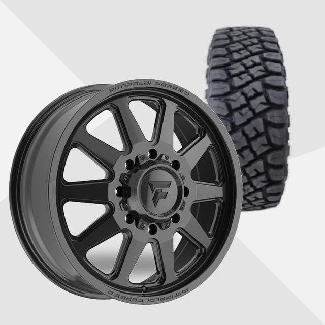 Fittipaldi FDF603B Gloss Black 22x8.25 Wheels & Toyo Tires Open Country R/T Pro 35x12.50R22 Tires - 22" Dually Package
