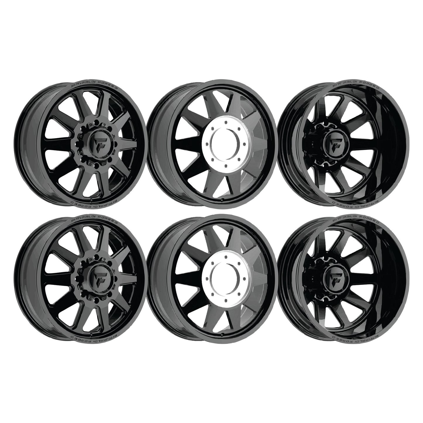 Fittipaldi FDF603B Gloss Black 22x8.25 Wheels & Toyo Tires Open Country R/T Pro 35x12.50R22 Tires - 22" Dually Package