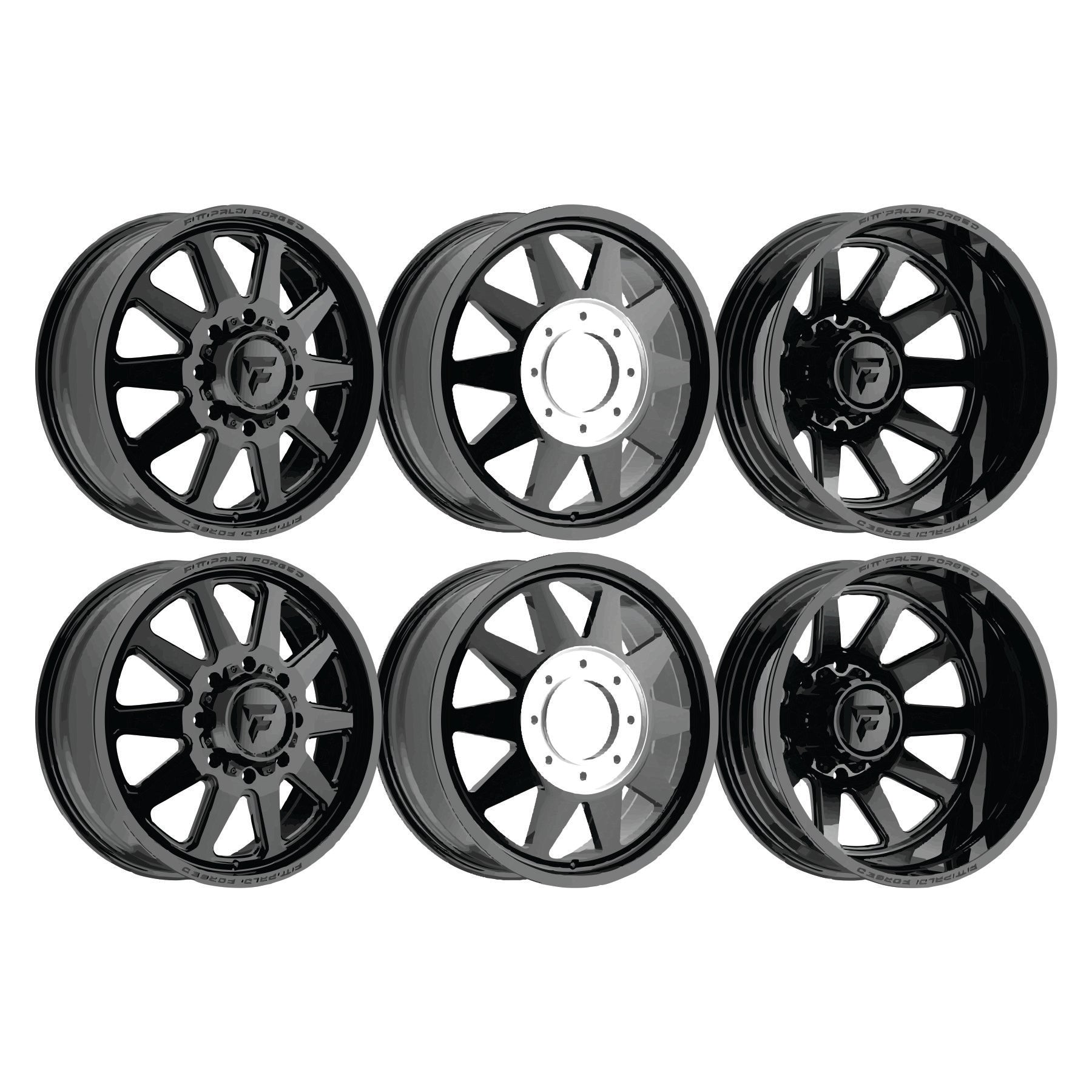Fittipaldi FDF603B Gloss Black 22x8.25 Wheels & Toyo Tires Open Country R/T Pro 35x12.50R22 Tires - 22" Dually Package