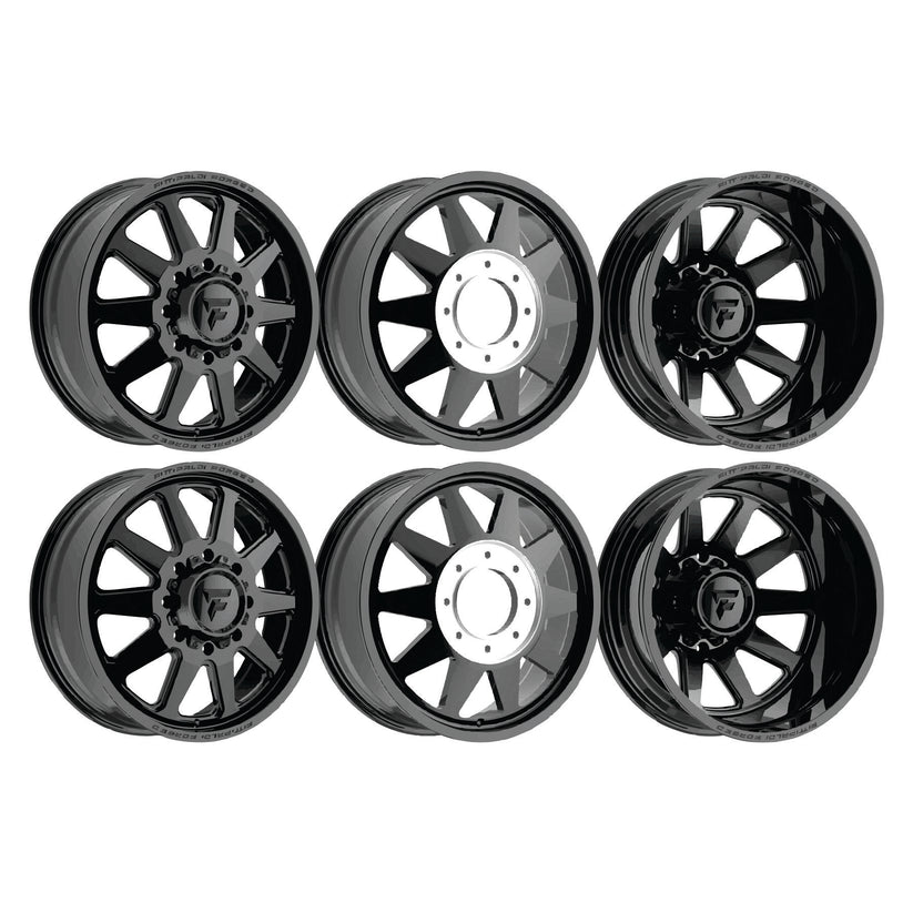 Fittipaldi Forged FDF603B Gloss Black 22x8.25 8x210 with Nitto Tires Ridge Grappler 285/55R22 Dually Package