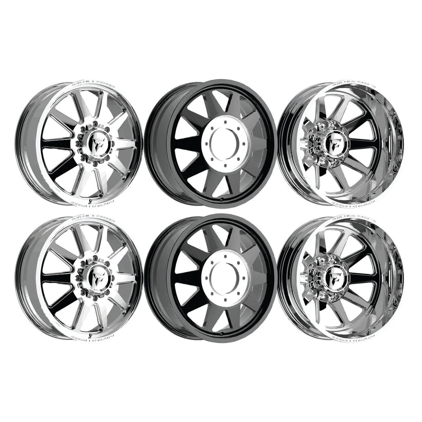 Fittipaldi Forged FDF603P Polished 24x8.25 8x200 with Kenda Tires Klever R/T 35x12.50R24 Dually Package
