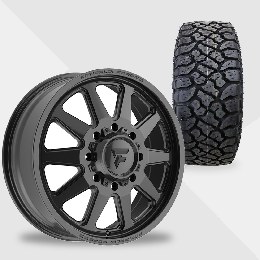 Fittipaldi Forged FDF603B Gloss Black 24x8.25 8x210 with Kenda Tires Klever R/T 35x12.50R24 Dually Package