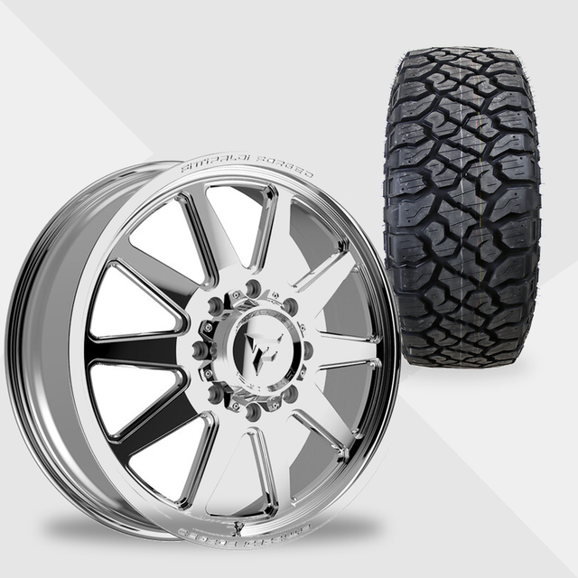Fittipaldi Forged FDF603P Polished 24x8.25 8x210 with Kenda Tires Klever R/T 35x12.50R24 Dually Package