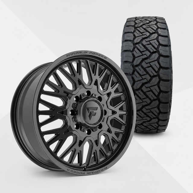 Fittipaldi FDF605B 22x8.25 Wheels & Nitto Tires Recon Grappler A/T 35x12.50R22 Tires - 22" Dually Package