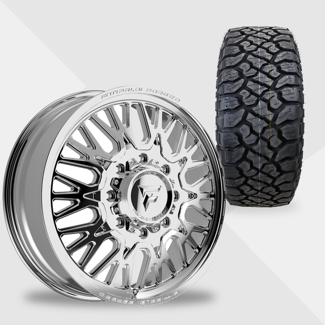Fittipaldi Forged FDF605P Polished 24x8.25 8x200 with Kenda Tires Klever R/T 35x12.50R24 Dually Package