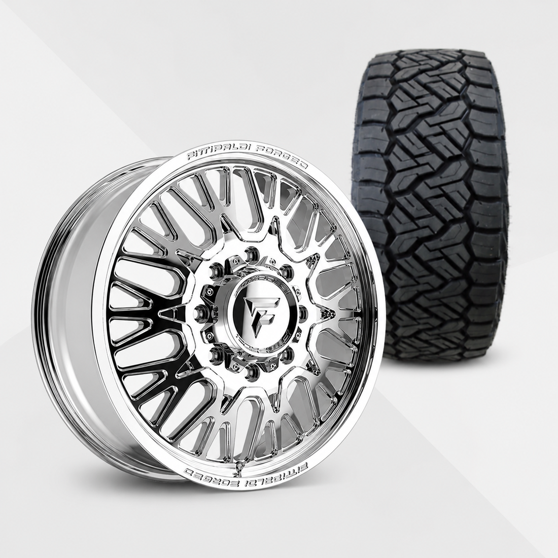 Fittipaldi FDF605P 22x8.25 Wheels & Nitto Tires Recon Grappler A/T 35x12.50R22 Tires - 22" Dually Package