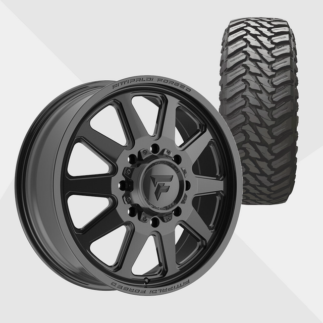 Fittipaldi Forged FDF603B Gloss Black 22x8.25 8x200 with Atturo Tires Trail Blade M/T 33x12.50R22 Dually Package