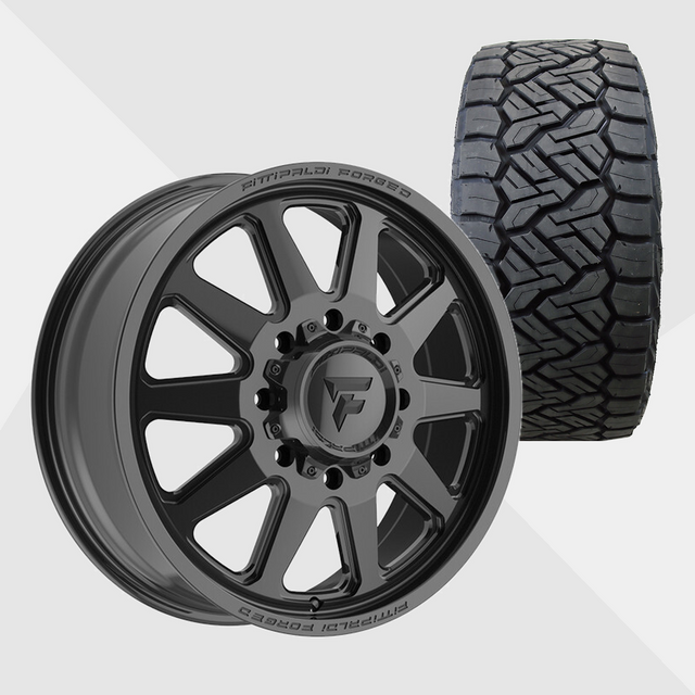 Fittipaldi Forged FDF603B Gloss Black 24x8.25 8x200 with Nitto Tires Recon Grappler A/T 37x13.50R24 Dually Package