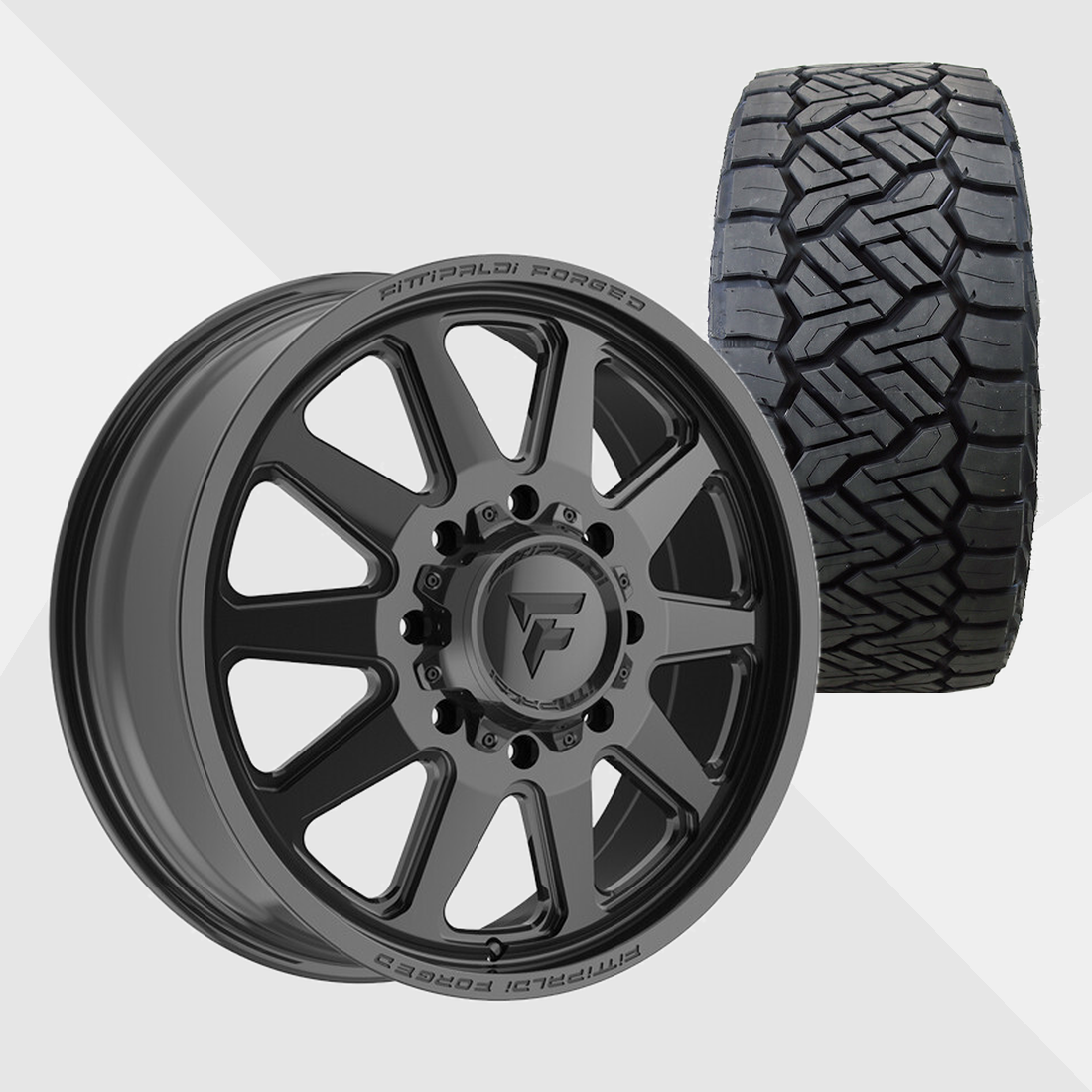 Fittipaldi Forged FDF603B Gloss Black 24x8.25 8x210 with Nitto Tires Recon Grappler A/T 315/45R24 Dually Package