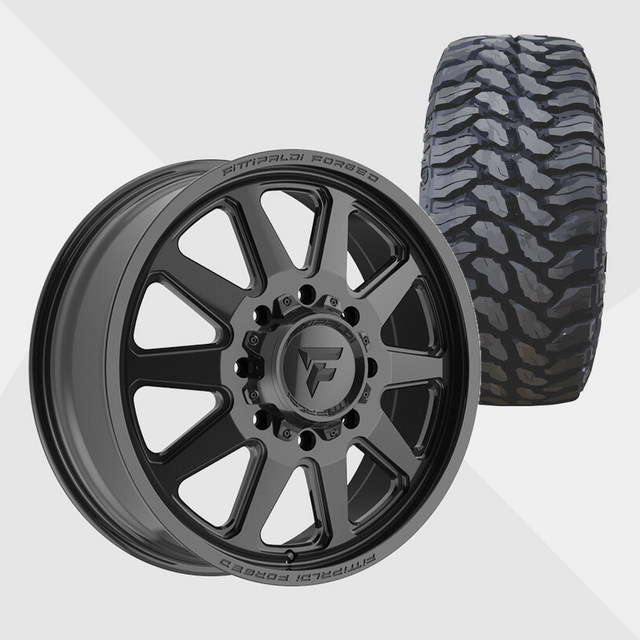 Fittipaldi Forged FDF603B Gloss Black 24x8.25 8x200 with TIS Tires TIS Offroad TT1 M/T 37x13.50R24 Dually Package