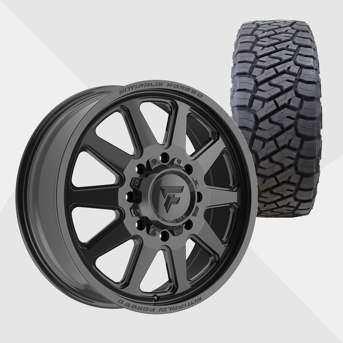 Fittipaldi Forged FDF603B Gloss Black 22x8.25 8x210 with Toyo Tires Open Country R/T Trail 35x12.50R22 Dually Package