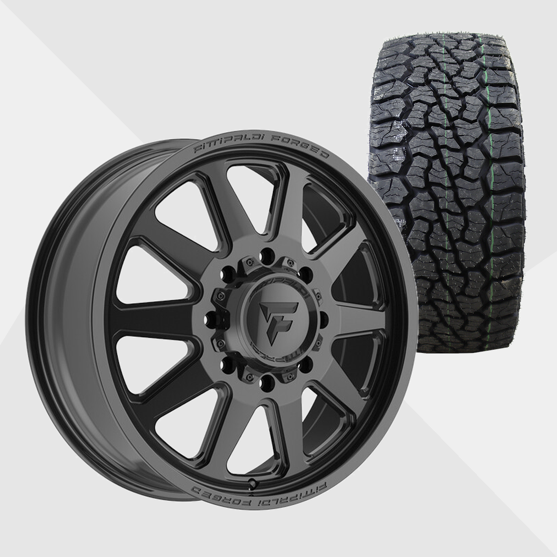 Fittipaldi Forged FDF603B Gloss Black 24x8.25 8x210 with Venom Power Tires Swampthing A/T 35x13.50R24 Dually Package
