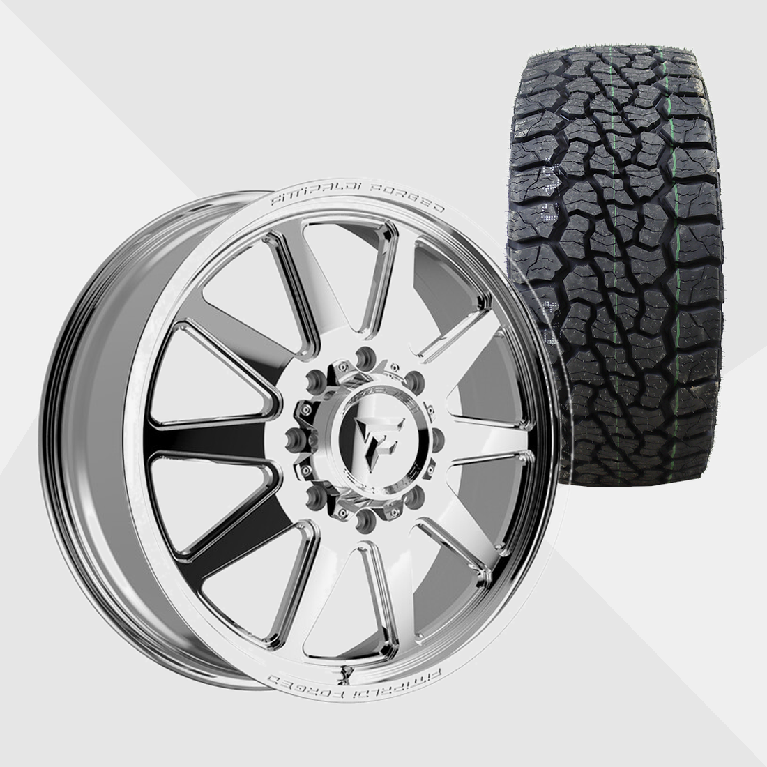 Fittipaldi Forged FDF603P Polished 24x8.25 8x210 with Venom Power Tires Swampthing A/T 35x13.50R24 Dually Package