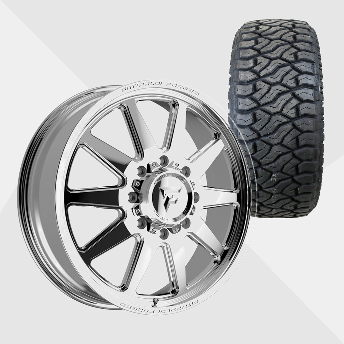 Fittipaldi Forged FDF603P Polished 24x8.25 8x210 with Venom Power Tires Terra Hunter R/T Plus 37x13.50R24 Dually Package