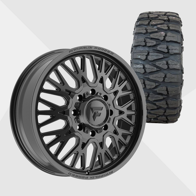 Fittipaldi Forged FDF605B Gloss Black 22x8.25 8x200 with Nitto Tires Mud Grappler 37x13.50R22 Dually Package