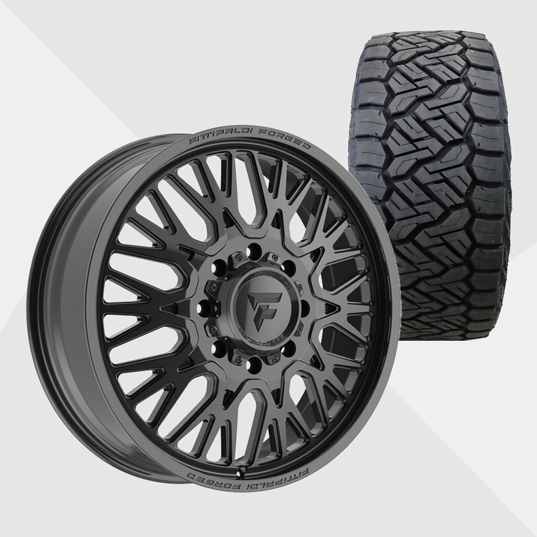Fittipaldi Forged FDF605B Gloss Black 24x8.25 8x200 with Nitto Tires Recon Grappler A/T 315/45R24 Dually Package