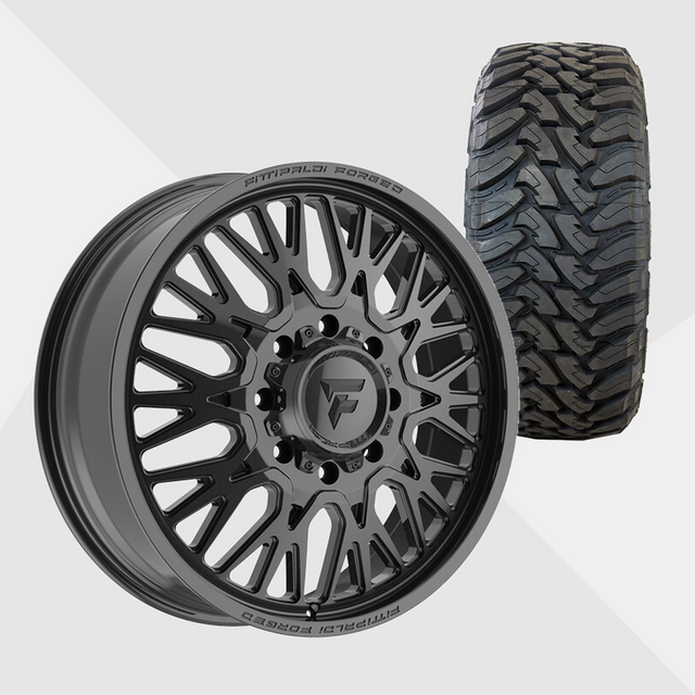 Fittipaldi Forged FDF605B Gloss Black 24x8.25 8x210 with Toyo Tires Open Country M/T 37x13.50R24 Dually Package