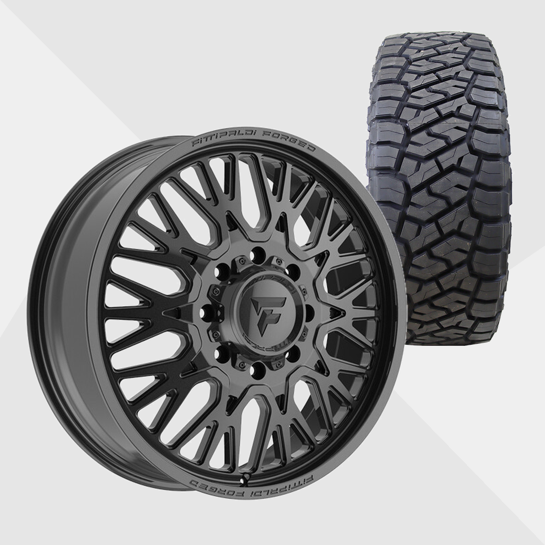 Fittipaldi Forged FDF605B Gloss Black 24x8.25 8x200 with Toyo Tires Open Country R/T Trail 37x13.50R24 Dually Package