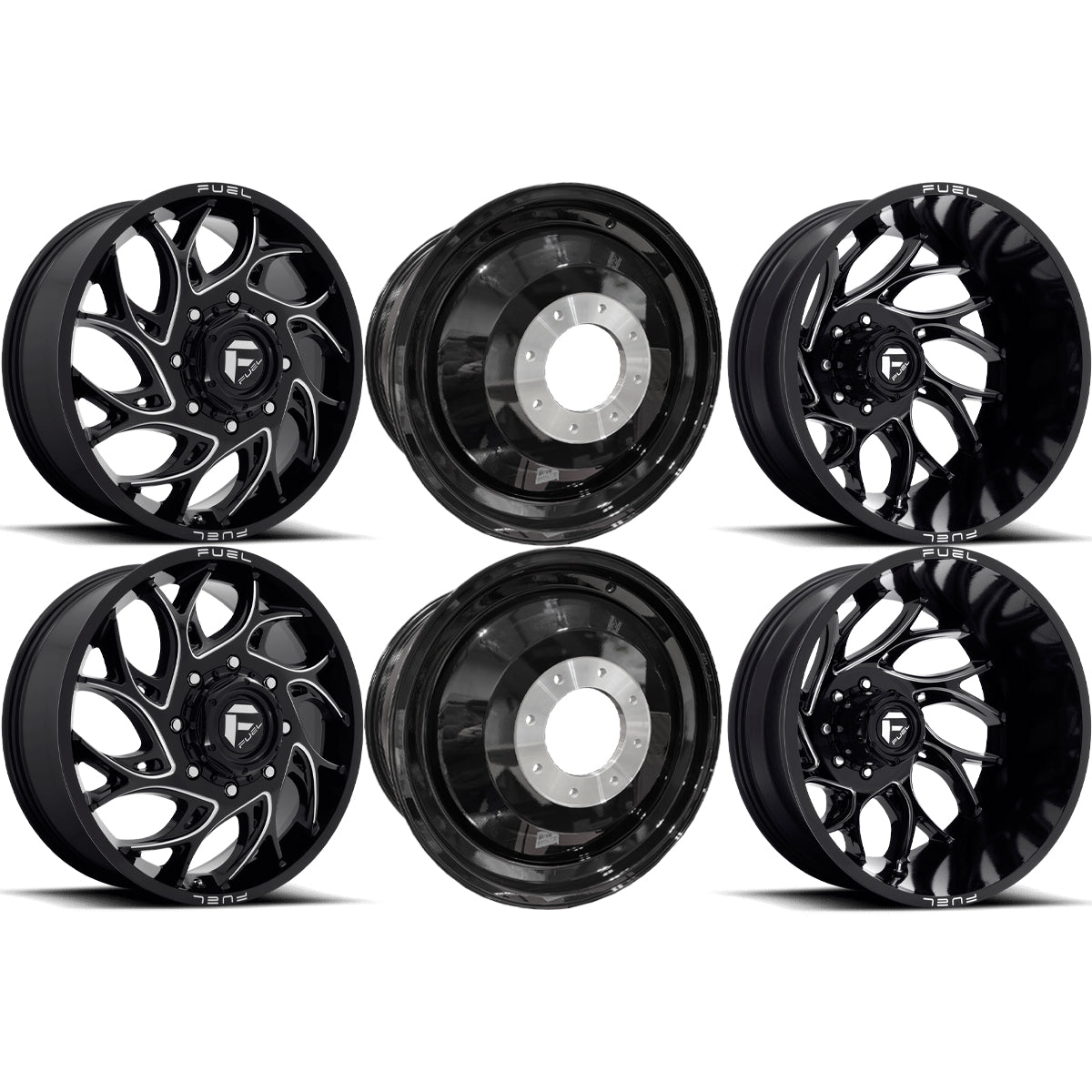 Fuel Offroad Runner Gloss Black Milled 22x8.25 22" Dually Wheels