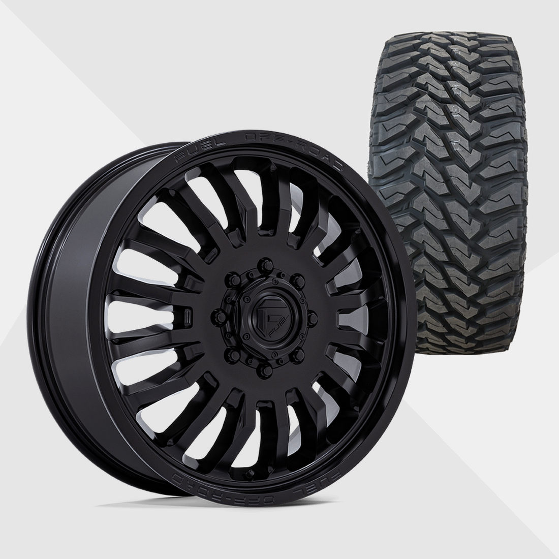 Fuel Offroad ARC Blackout 20x8.25 8x210 with Venom Power Tires Terra Hunter M/T 285/55R20 Dually Package