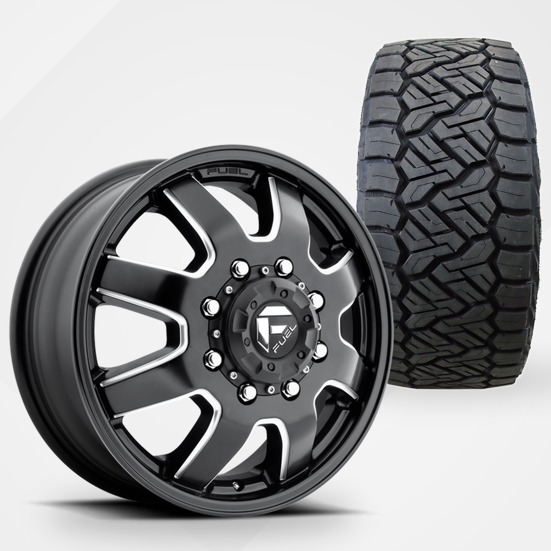 Fuel Offroad Maverick Dually 20x8.25 Wheels & Nitto Tires Recon Grappler A/T 35x12.50R20 Tires - 20" Dually Package