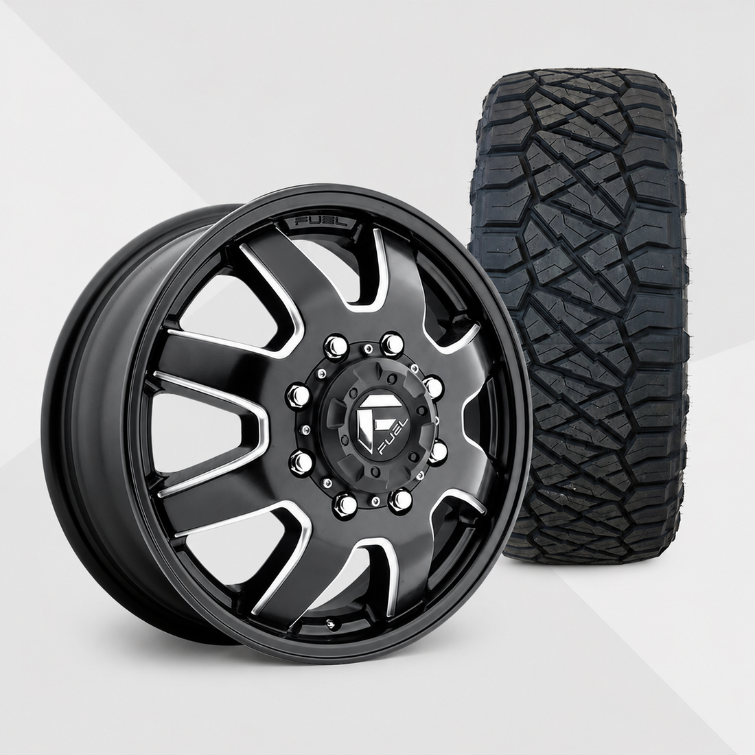 Fuel Offroad Maverick Dually 22x8.25 Wheels & Nitto Tires Ridge Grappler 325/50R22 Tires - 22" Dually Package