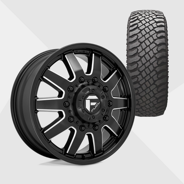 Fuel Offroad Maverick Matte Black Milled 20x8.25 10x225 with Atturo Tires Trail Blade X/T 33x12.50R20 Dually Package
