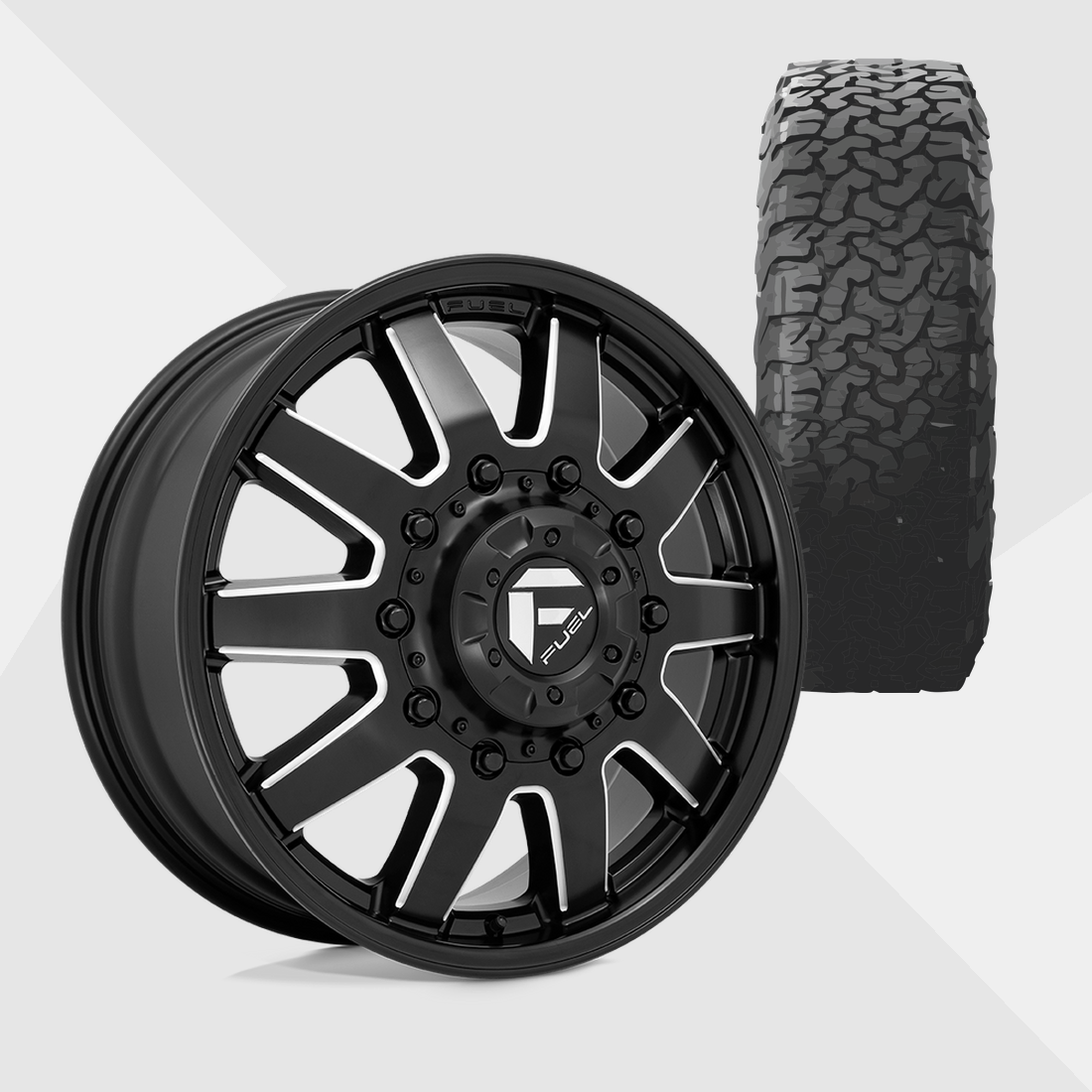 Fuel Offroad Maverick Matte Black Milled 20x8.25 8x165.1 (8x6.5) with BF Goodrich Tires All-Terrain T/A KO3 35x12.50R20 Dually Package