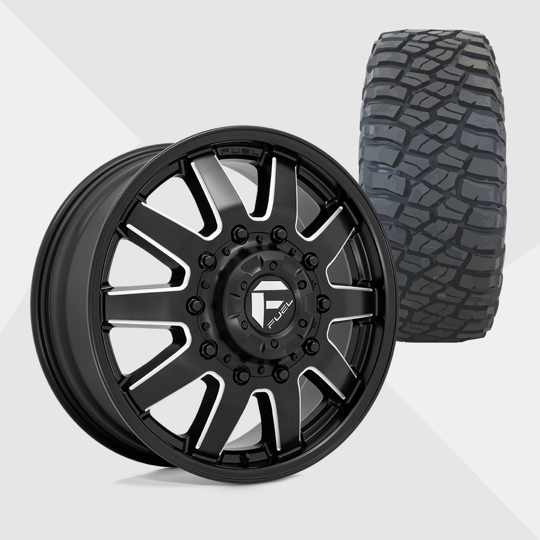 Fuel Offroad Maverick Matte Black Milled 20x8.25 8x165.1 (8x6.5) with BF Goodrich Tires Mud Terrain T/A KM3 33x12.50R20 Dually Package
