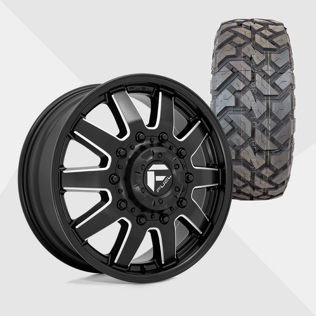 Fuel Offroad Maverick Matte Black Milled 22x8.25 8x210 with Fuel Tires Gripper X/T 33x12.50R22 Dually Package