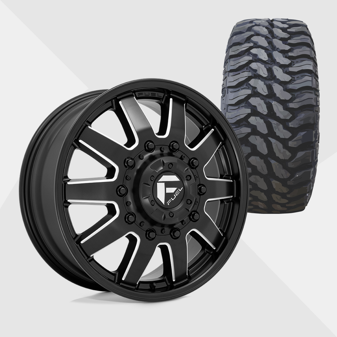 Fuel Offroad Maverick Matte Black Milled 20x8.25 10x225 with TIS Tires TIS Offroad TT1 M/T 275/55R20 Dually Package