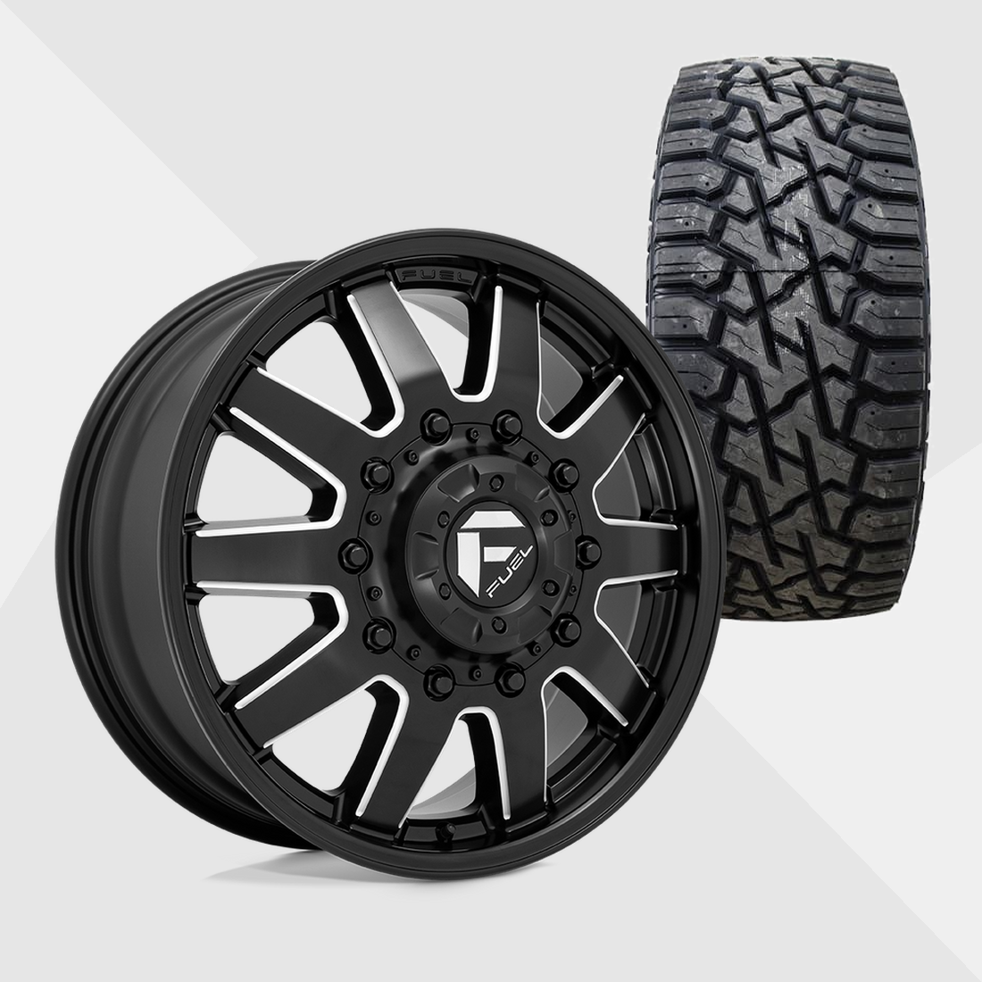 Fuel Offroad Maverick Matte Black Milled 22x8.25 8x210 with Venom Power Tires Trail Hunter R/T 33x12.50R22 Dually Package